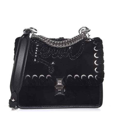 fendi kan i velvet studs black|FENDI Velvet Crystal Lace Up Kan I Small Shoulder Bag Black .